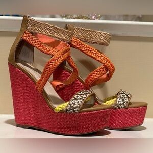 ALDO Multi-Colored Woven Strappy Platform Espadrille Sandals Size 7.5
